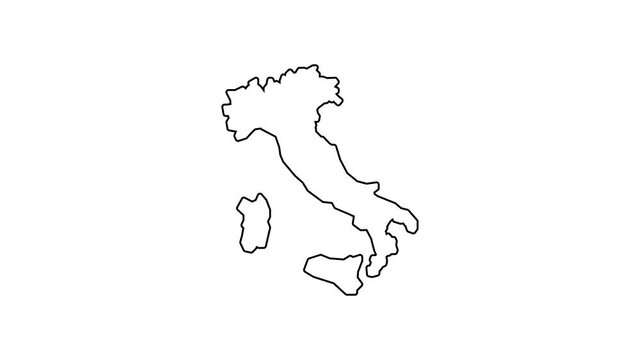 Black line Map of Italy icon isolated on white background. 4K Video motion graphic animation
