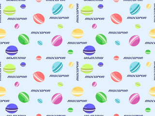 macaron cartoon character seamless pattern on blue background