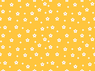 flower cartoon character seamless pattern on yellow background