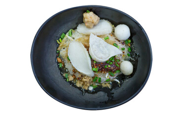 Die cut of Noodles with Fish Balls in clear Soup