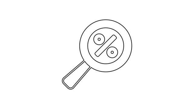 Black line Magnifying glass with percent discount icon isolated on white background. Discount offers searching. Search for discount sale sign. 4K Video motion graphic animation