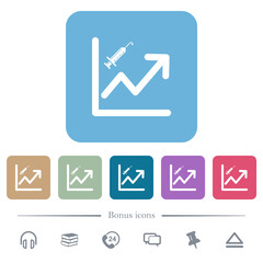 Rising vaccination graph flat icons on color rounded square backgrounds