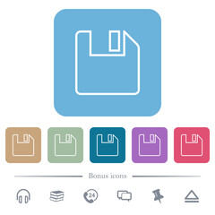 Save to floppy outline flat icons on color rounded square backgrounds