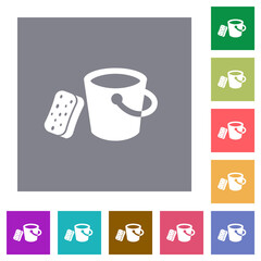 Bucket and sponge square flat icons