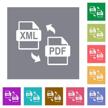 XML PDF File Conversion Square Flat Icons