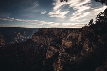 Long exposure of moving clouds in the Grand Canyon National Park at night, Nevada, USA
