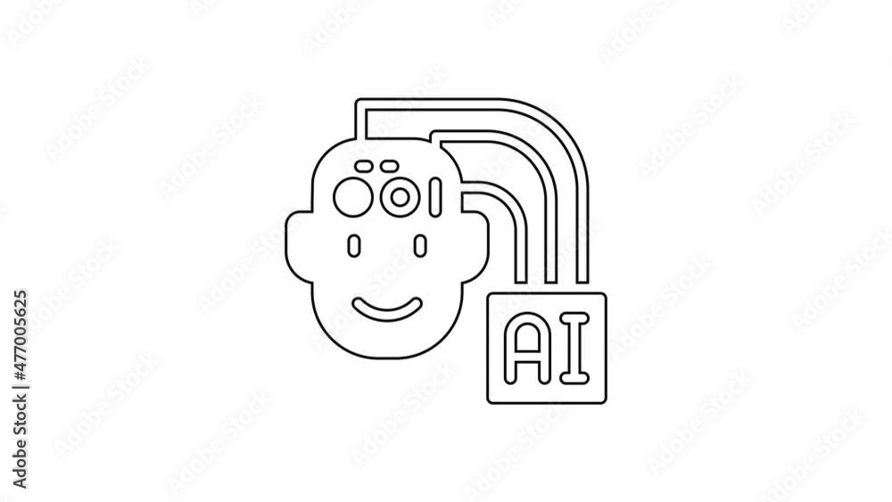 Poster Black line Humanoid robot icon isolated on white background. Artificial intelligence, machine learning, cloud computing. 4K Video motion graphic animation