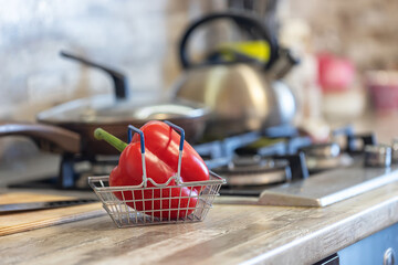 Concept: fast delivery of fresh vegetables from the store to your kitchen