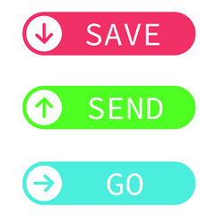 Buttons colored with text go send and download in the middle and arrows on the side and mouse click
