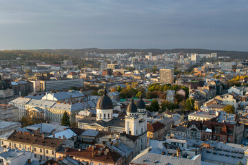 Fototapeta premium Panorama of old historical city center of Lviv. Ukraine, Europe