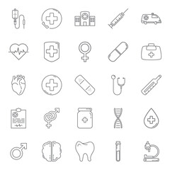 Best Collection of Medical Icons with Outline Style Includes Hospital, Ambulance, Heart, DNA, Thermometer, Brain Perfect For Templates, Youtube Thumbnails, Instagram and Facebook Post, Marketing Ads.