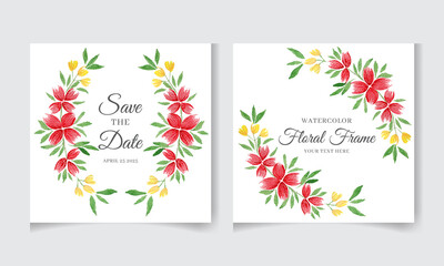 Fototapeta na wymiar Set of watercolor Wedding floral frames with bouquets, Wreaths, Illustrations, flowers and leaves, Hand drawing, greeting card, invitation card and other printing design, Isolated on white background.
