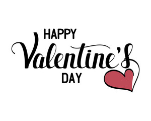 Composition of a hand lettering happy Valentine's Day. Vector caligraphic illustration. White isolated background.