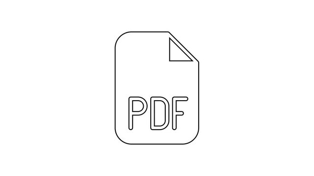 Black line PDF file document. Download pdf button icon isolated on white background. PDF file symbol. 4K Video motion graphic animation