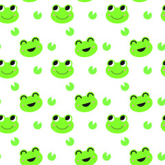 Fototapeta premium Illustration of happy frogs. seamless pattern. can be used for wallpaper, wrapping paper, clothes pattern, pattern fill, fabric, textile, background, apparel, nursery interior, birthday card
