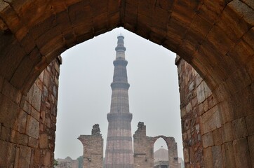 Minaret of Qutb Minar in Mehrauli, South Delhi