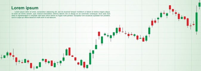 Trade of stock. Chart of forex with candles. Graph for financial market. Stock trade data on graph with japanese sticks. Candlestick graph, stock market business concept.