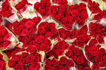 Red roses flowers on market