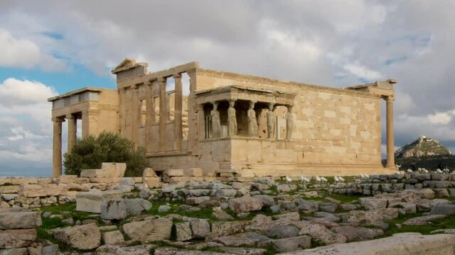Athens, Greece - Caryatids at the Erechtheum, Acropolis - 4K Time-lapse