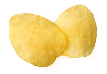 Potato chips isolated on white background, top view