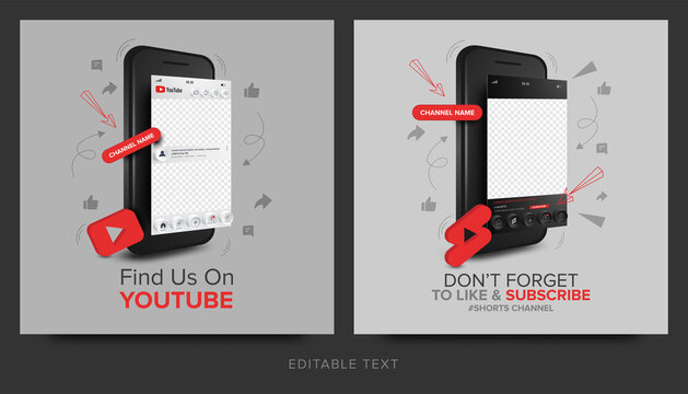Find us and subscribe youtube shorts channel on mobile promotion for social media post template