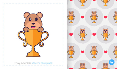 Cute bear mascot character. Can be used for stickers, pattern, patches, textiles, paper. Vector illustration