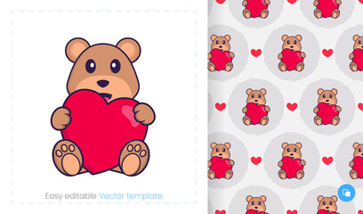 Cute bear mascot character. Can be used for stickers, pattern, patches, textiles, paper. Vector illustration