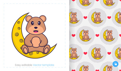 Fototapeta premium Cute bear mascot character. Can be used for stickers, pattern, patches, textiles, paper. Vector illustration