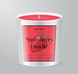 Strawberry Candle label template Glass Cup Packaging Isolated
