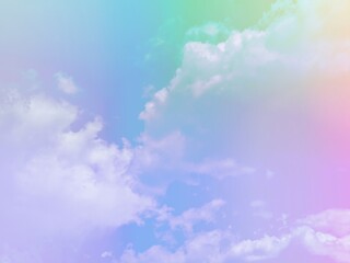 Fototapeta na wymiar beauty sweet pastel soft green blue with fluffy clouds on sky. multi color rainbow image. abstract fantasy growing lights
