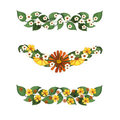 watercolor composition of flowers and leaves