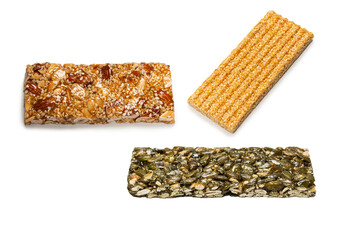 Bar with mix of nuts isolated on a white background.