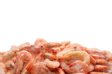 Fresh shrimps in ice. Top view.