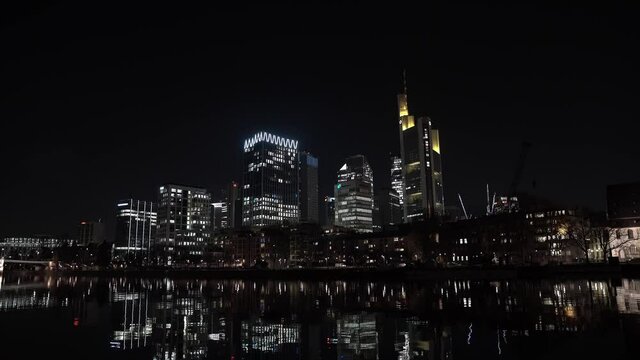 Frankfurt Skyline Downtown 4K Night Lights