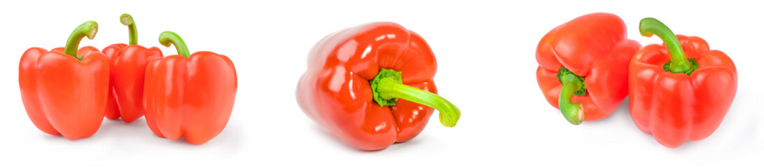 Collection of red bell peppers isolated on a white background with clipping path