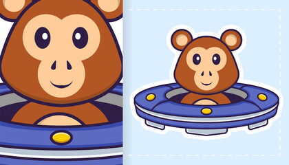 Cute monkey mascot character. Can be used for stickers, patches, textiles, paper. Vector illustration