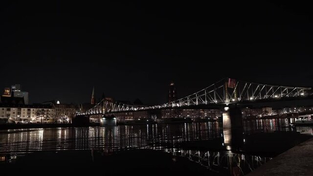 Frankfurt Skyline Bridge 4K Night Lights