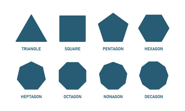 Type of math shapes. Polygons triangle,  heptagon, hexagon, pentagon. Vector illustration