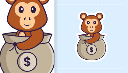 Cute monkey mascot character. Can be used for stickers, patches, textiles, paper. Vector illustration