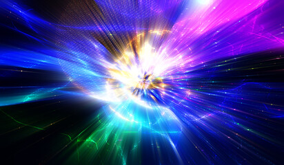 Fototapeta premium Light explosion star with glowing particles and lines. Beautiful abstract illustration with rays. Background multicolored.