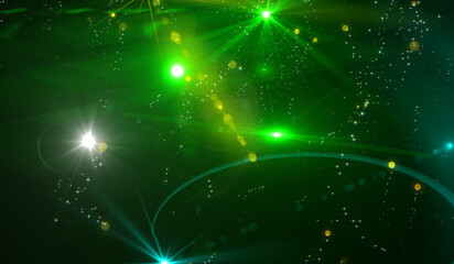 Bursts of light on black background in space. Abstract background with rays. Beautiful colored illustration.