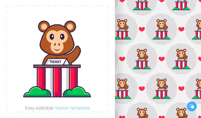 Seamless pattern with cartoon monkey on white background. Can be used on packaging paper, cloth and others.