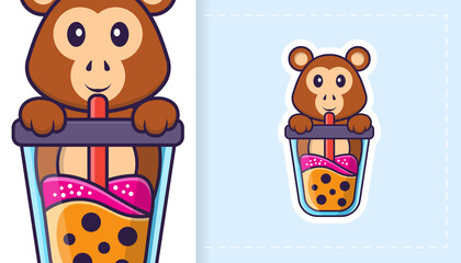 Cute monkey mascot character. Can be used for stickers, patches, textiles, paper. Vector illustration