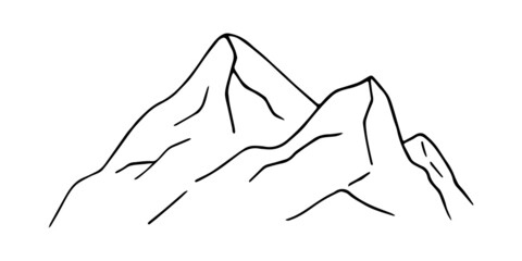 Hand drawn doodle mountains. Vector clipart. Outline.