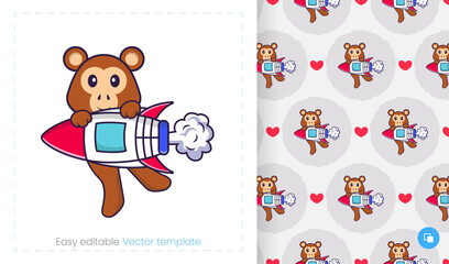 Seamless pattern with cartoon monkey on white background. Can be used on packaging paper, cloth and others.