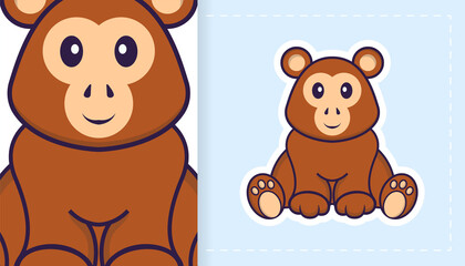 Cute monkey mascot character. Can be used for stickers, patches, textiles, paper. Vector illustration