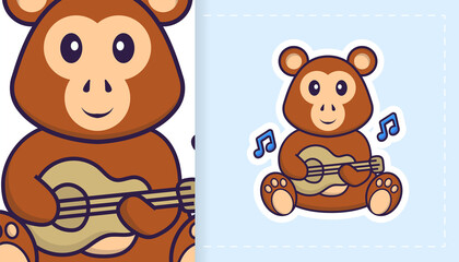 Cute monkey mascot character. Can be used for stickers, patches, textiles, paper. Vector illustration