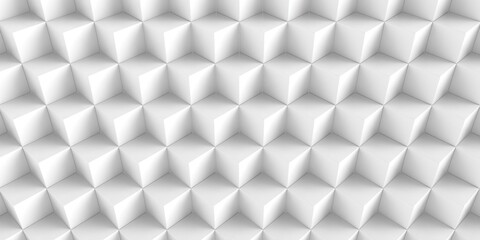 Abstract background of many white cubes. Geometric design. 3D visualization