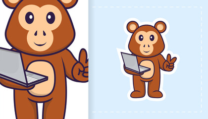 Cute monkey mascot character. Can be used for stickers, patches, textiles, paper. Vector illustration