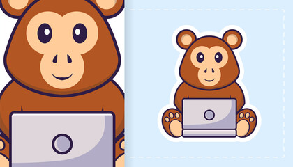 Cute monkey mascot character. Can be used for stickers, patches, textiles, paper. Vector illustration